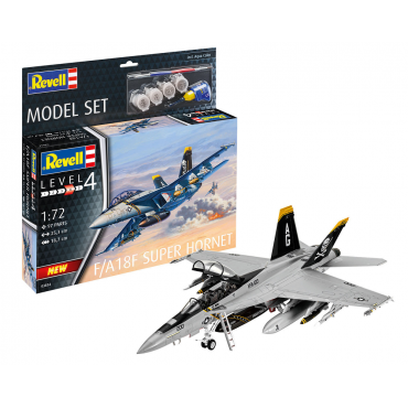 KIT PARA MONTAR REVELL MODEL SET F/A 18F SUPER HORNET 1/72 97 PEÇAS COMPLETO COM TINTAS COLA E PINCEL REV 63834